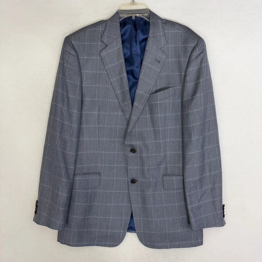 Joseph Abboud Blazer Jacket Mens 42L Grey Wool Linen Silk Windowpane Sports Coat